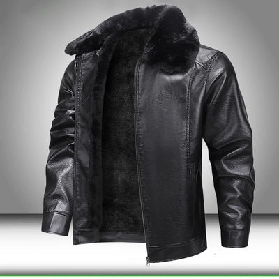 Fur Collar Men Faux Leather Jacket Winter Fleece Lined | SAMAG
