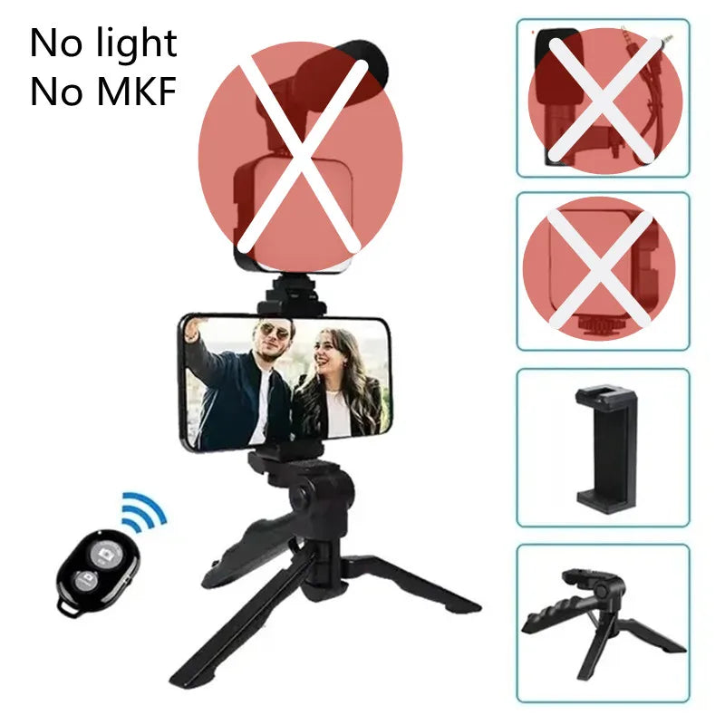 Smartphone Vlogging Kit With Tripod Phone Holder Mini Mic LED Fill Light Starter For Live Stream Video YouTube