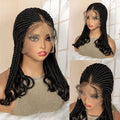 Full Lace Synthetic African Cornrow Braided Wigs for Black Women 18 Inches Lace Frontal Knotless Box Braiding Wigs with Wavy