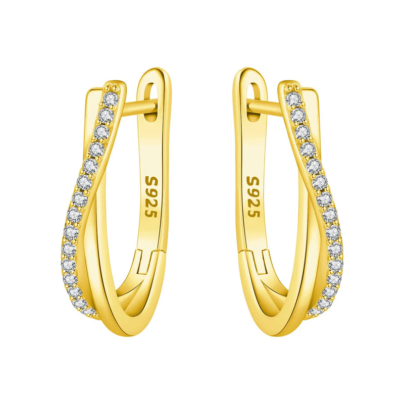 Original S925 Sterling Silver Zircon 18K Gold Lining Vintage Hoop Earrings for Women Birthday Party - Visuel 23 | SAMAG