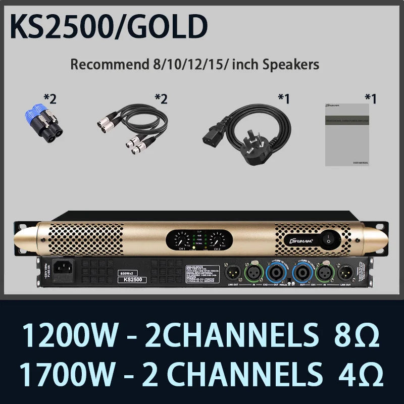 FUHAM KS2500 Digital Power Amplifier 2/4 Channel 8 Ohm 1200W Audio Amplifier Digital Amplifier Audio DJ Stage Performance