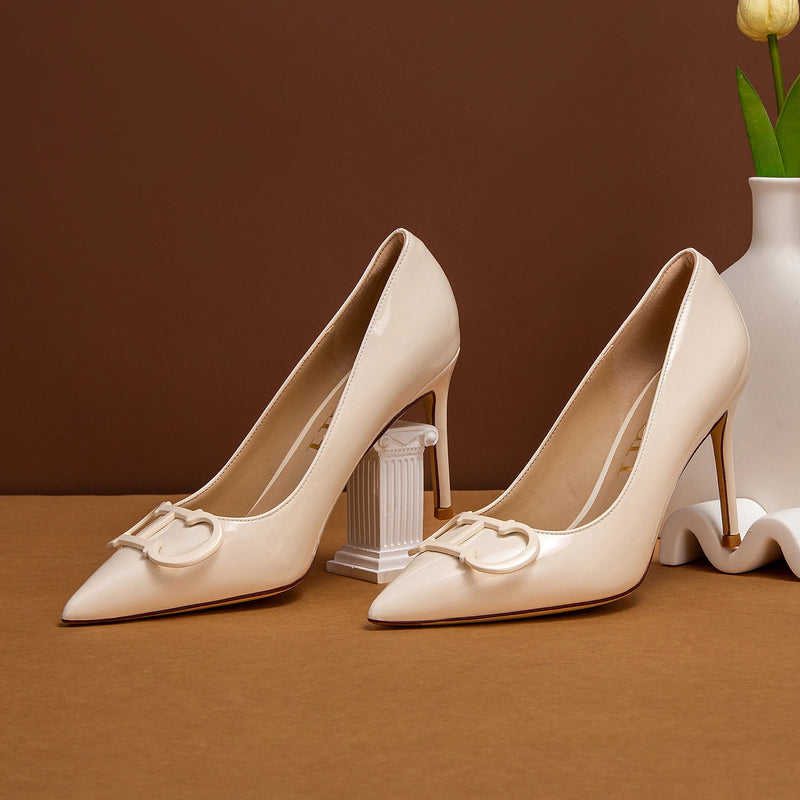 C-H Women's High Heels Spring New Collection Simple Beige Business Women's Shoes