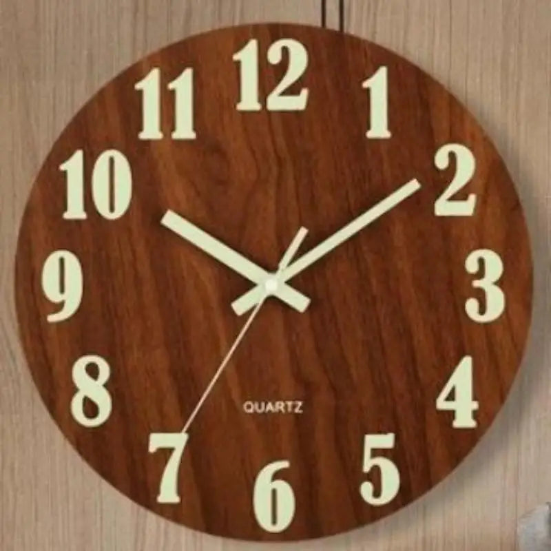 8 Inch Luminous Wall Clock Wood Silent light in dark night Nordic Fashion Wall Clock Non Ticking Clock With Night Light