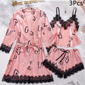Women'S Letter Print V-Neck Sexy Lace Trim Elegant Satin | SAMAG