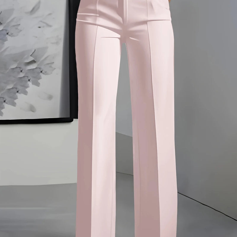 Women High Waisted Wide Leg Office Trousers, Solid Black - View 4 | SAMAG