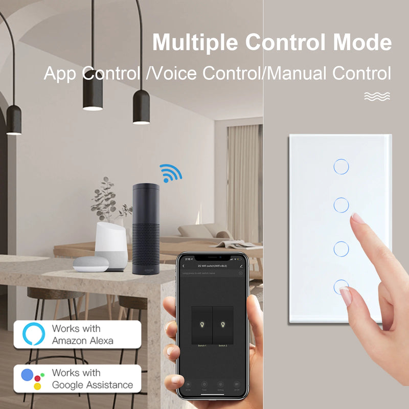 BSEED WIFI Double Light Switches 2/4/6 Gang 1/2/3 Way Wireless Touch Sensor Wall Switches Google Alexa Smart Life App Control