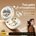 Bluetooth Headphones with Makeup Mirror Case, 48H Audífonos AI Noise Reduction, Open-Ear Earphones for Sports & Sleep