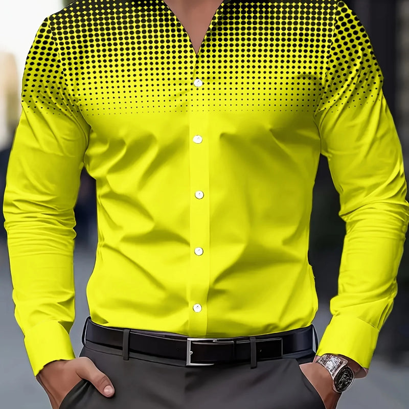 Men's Casual Long Sleeve Button-Up Shirt - Gradient Blue | SAMAG