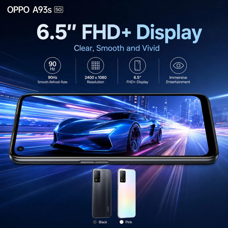2026 new OPPO A93s 5G Smartphone 8GB 256GB Dimensity 700, 6.5" FHD+ 90Hz Display, 48MP Triple Camera, 5000mAh Battery