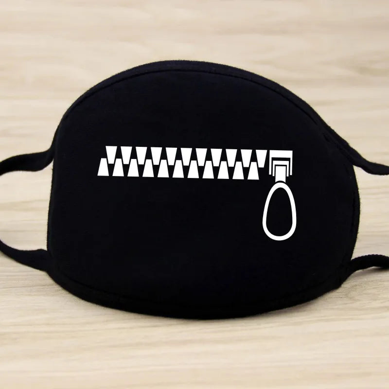 Black Face Mask Unisex Winter Warm Thickening Half Face Mouth Mask Cotton Cartoon Pattern Anti-Dust Anti- Respirator Kpop Mask