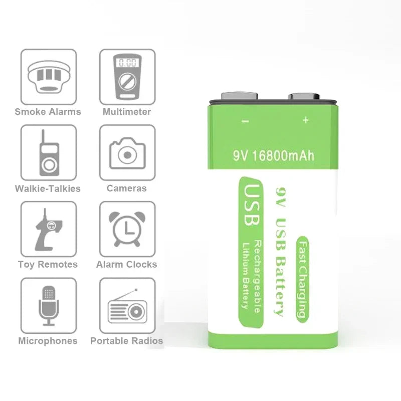 Micro USB 9V Rechargeable Li-ion Battery 16800mAh High Capacity for Multimeter, Microphone, Toy, Remote Control, KTV System