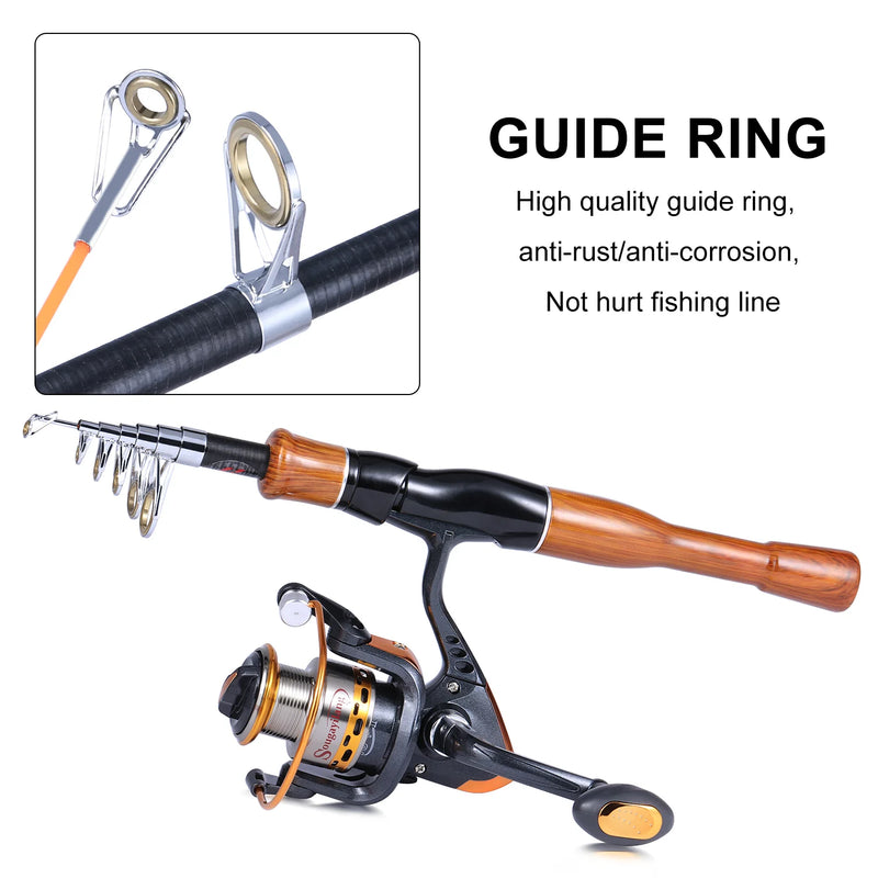 Sougayilang Fishing Rod Reel Combo High Sensitivity Fiberglass Telescopic Fishing Rod 5.5:1 Gear Ratio Spinning Reels Set Pesca