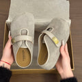 Women Lady Suede Flat Clogs Mules Slides with Gold Buckle Closed Toe Slip on Shoes Casual Fashion Footwear Slippers Shoes Woman