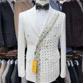 Two Pieces Formal Blazer Pants Set, Crystals Beaded Party Tuxedos Beaded Wedding Groom Suit Set, Luxurious Men's Formal Suit