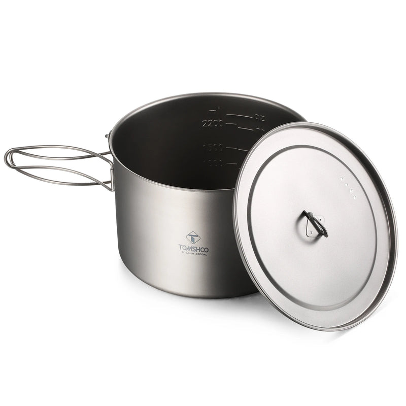 TOMSHOO Camping Cookware Titanium Pot 0.75L/0.9L/1.1L/1.6L/2L/2.8L Ultralight Hanging Pot w Lid Foldable Handle Outdoor Cooking