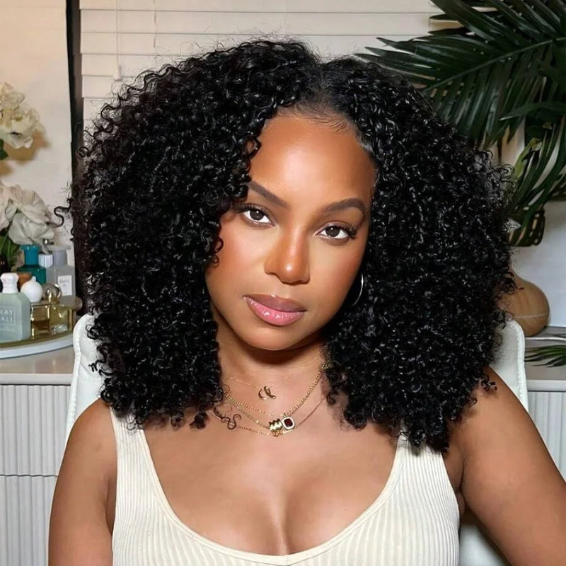 Kinky Curly Knotless Crochet Human Hair for Miracle Knots Boho Braid Ready Time-Saving Pre Separated Strands Natural Black Feather Extension 10-30 Inch 65g/Pack