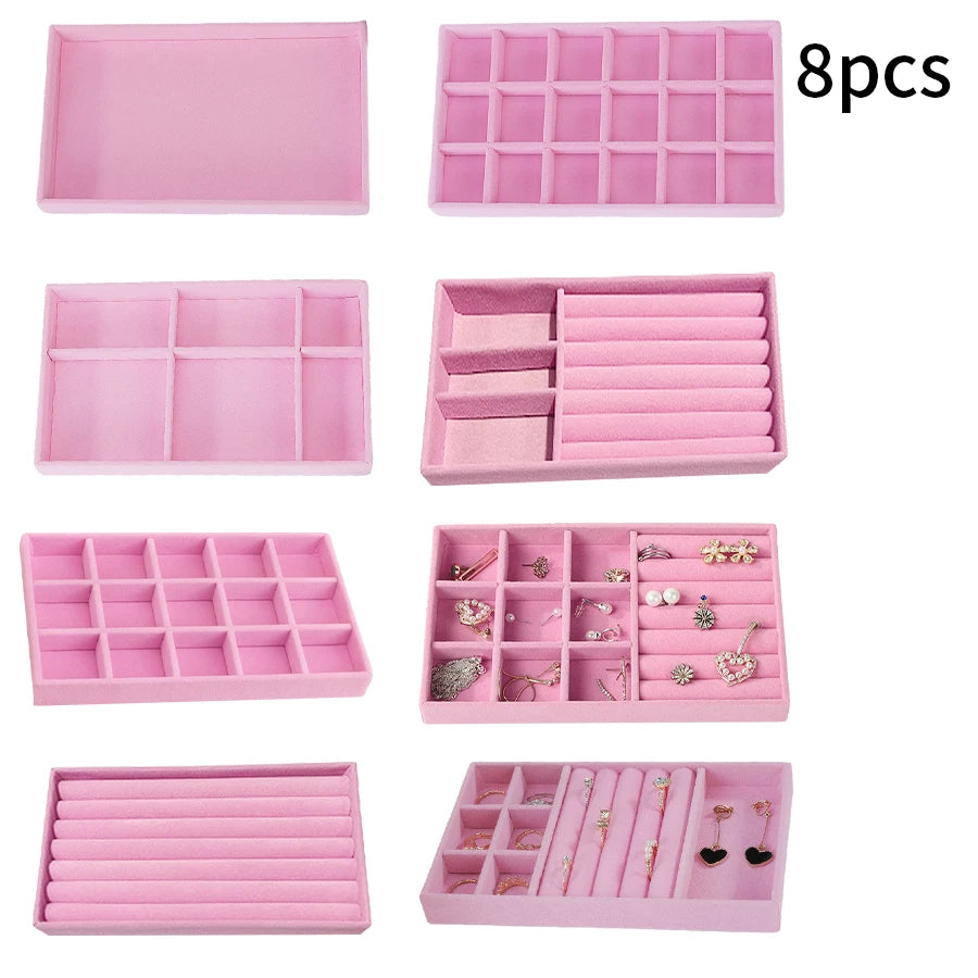 1 Set, (Including 8PCS) Flocking Jewelry Box Jewelry Tray