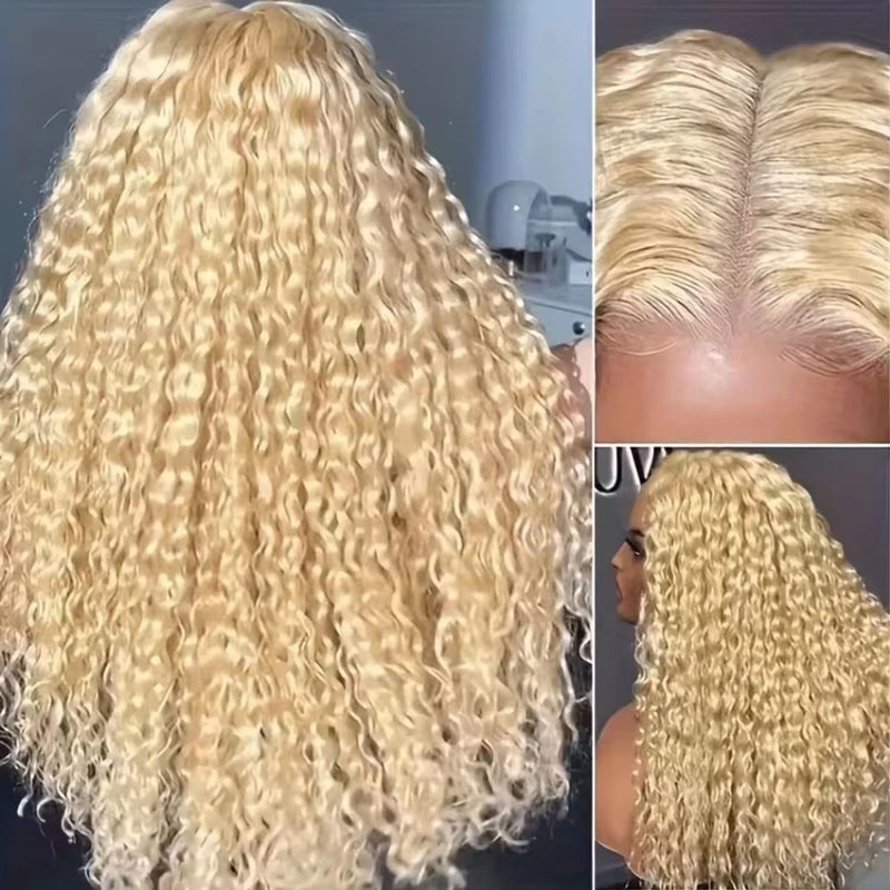 613 Deep Wave Frontal Wig 13x6 HD Water Wave Lace Front Wigs 220 Density 30 38 Inch Honey Blonde 13x4 Transparent Curly Lace Raw Remy Frontal Wig