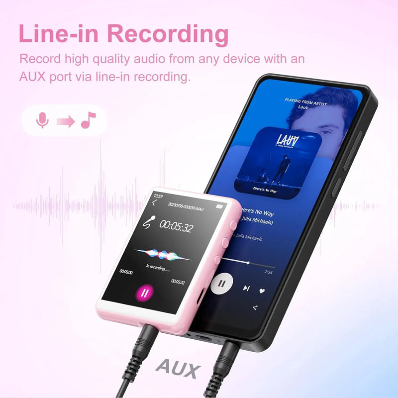 MECHEN 64GB MP3 Player Bluetooth 5.3 with 2.4" Full Touch Screen，Portable Digital Music Player with Speaker，FM Radio, Line Recor