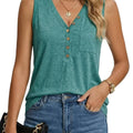 Women's V Neck Henley Tank Top Loose Fit Sleeveless Casual Clothing with Pocket Summer Womens Tops