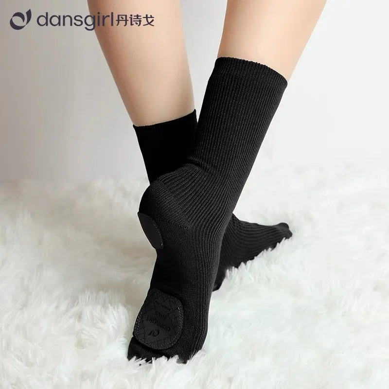Professional Dance Socks Cotton Mid-tube Bottom Modern Dance Sock Non-slip Silicone Indoor Fitness Socks Floor Socks Dance Sport
