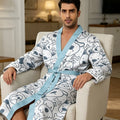 Men's lightweight quick-drying pajama bathrobe - 3D digital printing, non-fading design, stand-up collar and adjustable waistban