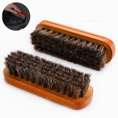 Quality Leather Shoe Brush Solid Wooden Handle Details | SAMAG