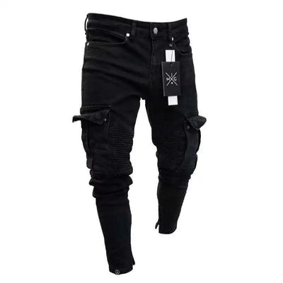 New Jeans Men Pants Wash Solid Color Multi Pockets Denim | SAMAG