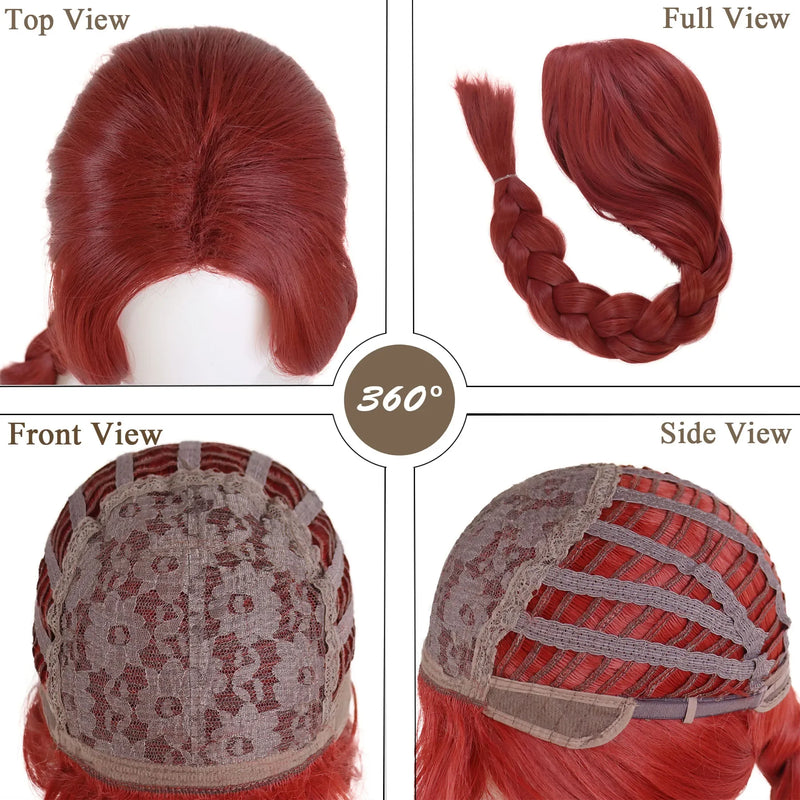 Synthetic Hair Super Long Braided Reddish Brown Heat Resistant Red Wig for Fiona Cosplay Adult Fiona Costume Women Shrek Anime