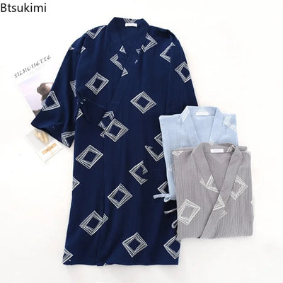 Men's Cotton Crepe Cloth Pajamas Robe Japanese Kimono | SAMAG