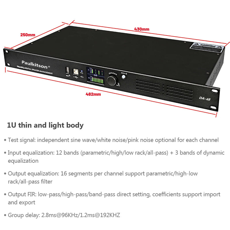 Paulkitson DA48 Professional Digital Audio Processor 4In 8Out DSP Audiophile Effect Equipment With FIR Speaker Management System