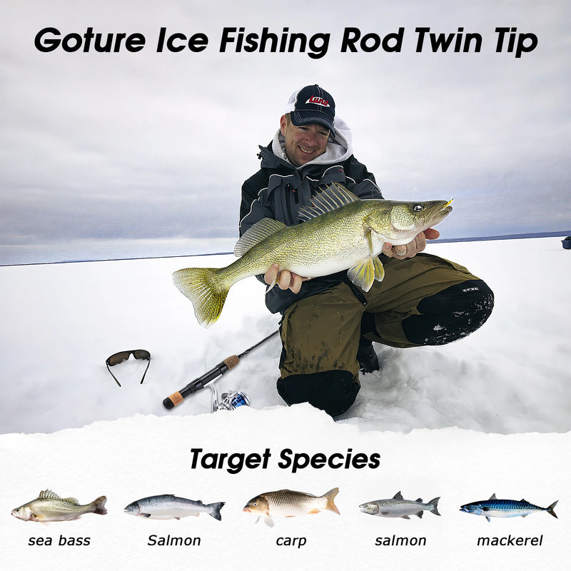 Goture Winter Ice Fishing Rods 32‘’ 2 tips Spinning Rod M/MH Power Cork Handle Ice pole Ultra-light Carp Fishing