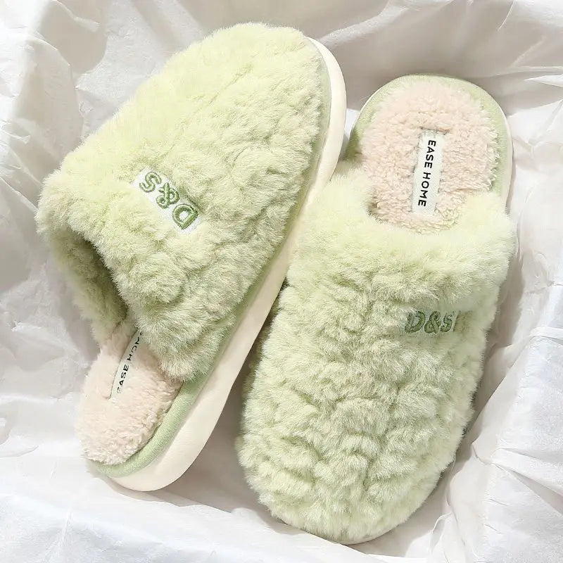 Women's Winter Plush Slippers - Thick Sole Fleece-Lined House Shoes, Anti-Slip Durable Indoor/Outdoor Warm Cotton Home Slides