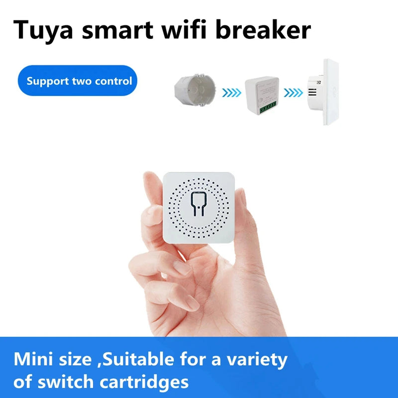 16A Wifi Mini Smart DIY Light Switch Works with Tuya Smart Life APP 2 Way Wireless Control Smart Home Alexa Alice Google Home