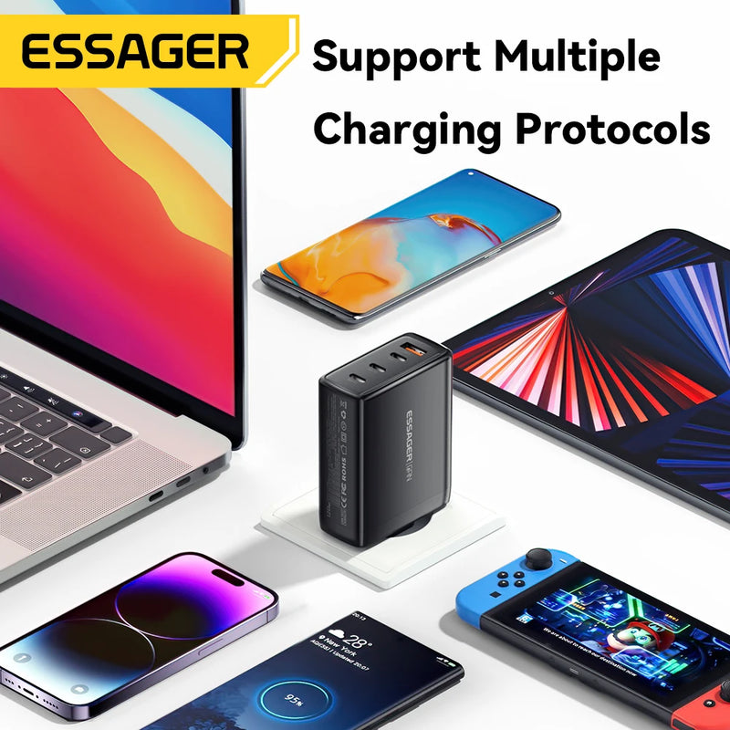Essager 120W GaN Charger 4 in 1 USB C PD Fast Charger For Macbook Laptop iPhone 17 16 15 14 Pro Max Samsung iPad Quick Charger