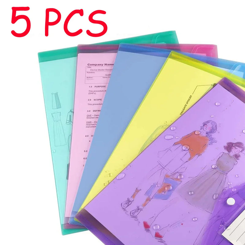 10/5pcs A4 Folders Plastic Envelopes Clear File Folder for Document Poly File with Label Pocket Snap Button for Office Organizer