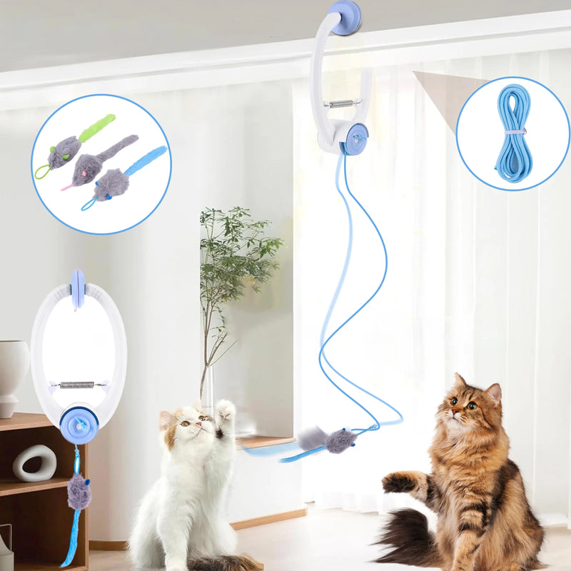 Door Hanging Auto-Rebound Cat Toy Retractable Kitten Teaser with 3 Catnip Mice Interactive Pet Play Toy for Indoor Cats Playing