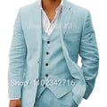 3 Piece Linen Summer Men Suits for Wedding Groom Tuxedos 2023 Casual Beach Custom Man Suit Set Jacket Vest with Pants Man Fahion