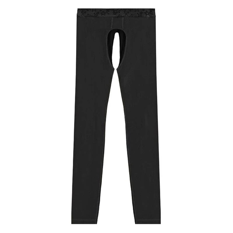 Mens Open Fly Breathable Cotton Thermal Long Johns Black S