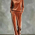 AAutumn New Women's Hooded Sweatshirt Trousers 2-piece Casual Loose Velvet Sports Fashion Patchwork Female Trousers Suit 2026