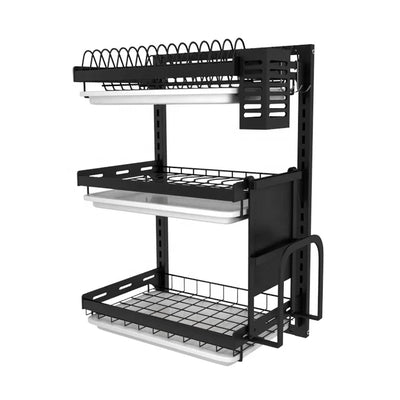 With Water Tray Stainless Steel Black Wall - mounted Three - layer Kitchen Dish Drying Rack | SAMAG