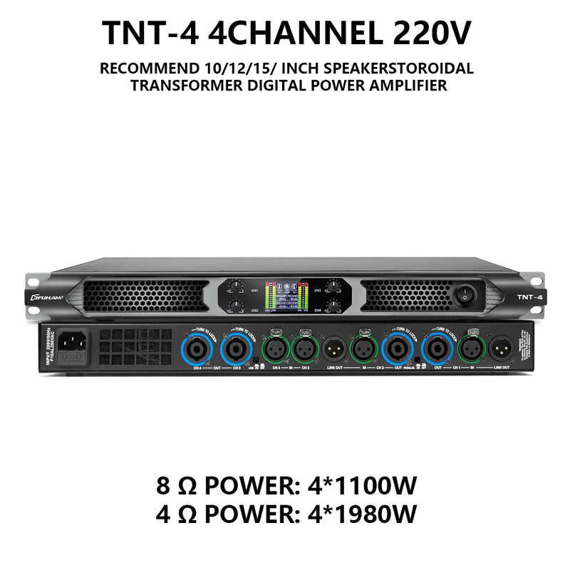 FUHAM TNT-2S/4S Class D Digital Power Amplifier 2200W 8Ω 2/4 Channel Professional Audio DJ Stage Subwoofer Line Array Speaker Am
