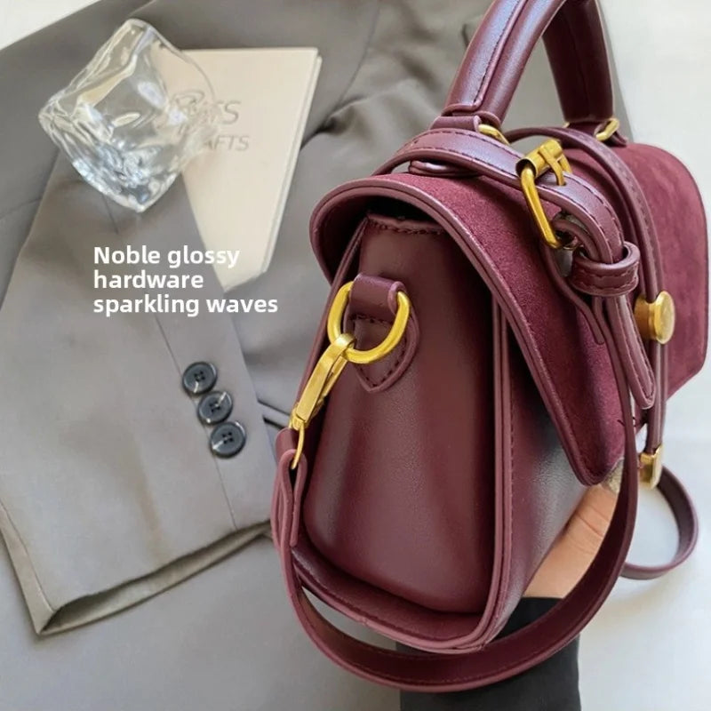 Suede Fabric Handbag with Adjustable Strap Golden-Tone Hardware and Flap Closure - Trendy Commuting Hobo Crossbody Bag for Women