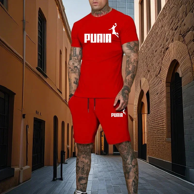 Summer fashion men's two - piece set casual sports printed short sleeved T - shirt+shorts fitness sportswear - View 5 | SAMAG