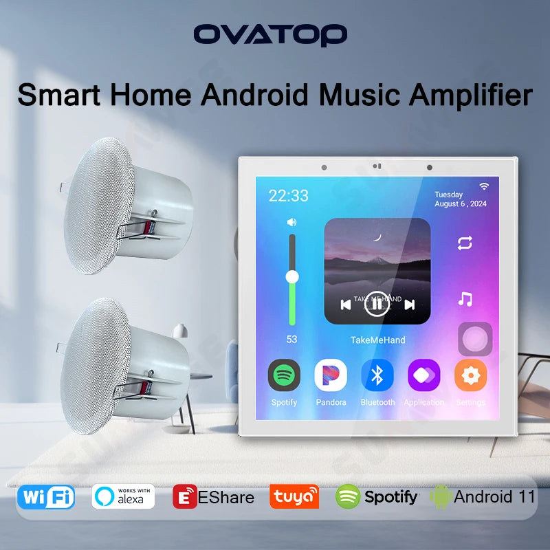 4 Inch Android 11 Tuya Smart Home Wall Amplifier Audio WiFi Alexa  Remote Control  Speakers Home Background  Amplificador Sets