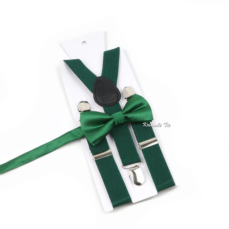 Fashion Men Kids Turquoise Green Suspender Bowtie Sets Elastic Solid Color Y - back Straps Butterfly - Visuel 15 | SAMAG
