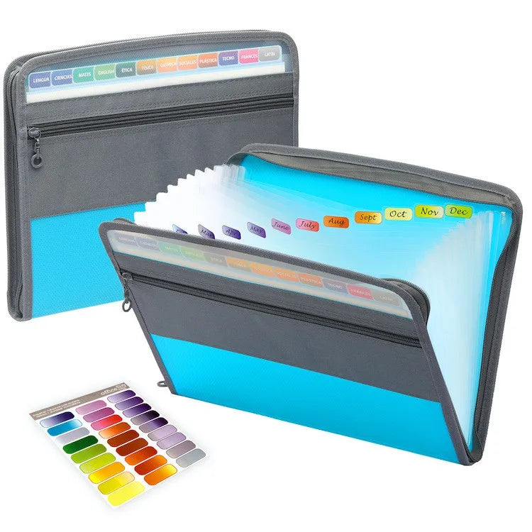 Accordion File Organizer with Safe Zipper, 13 Pocket Expanding File Folder with Front Pencil Pouch,  School Office Supplies