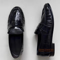 Men's Black Sin Ruched Loafers Soft Leather Soft Sole Slip On Single Shoes Casual Shoes Trendy Luxury Handmade Men's Shoes ﻿