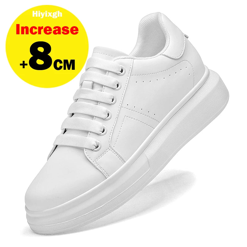 Men's Invisible Height Increasing Elevator Shoes Lace-up Sporty White Sneakers 6cm 8cm 10cm Taller Size Plus Invisible Elevate