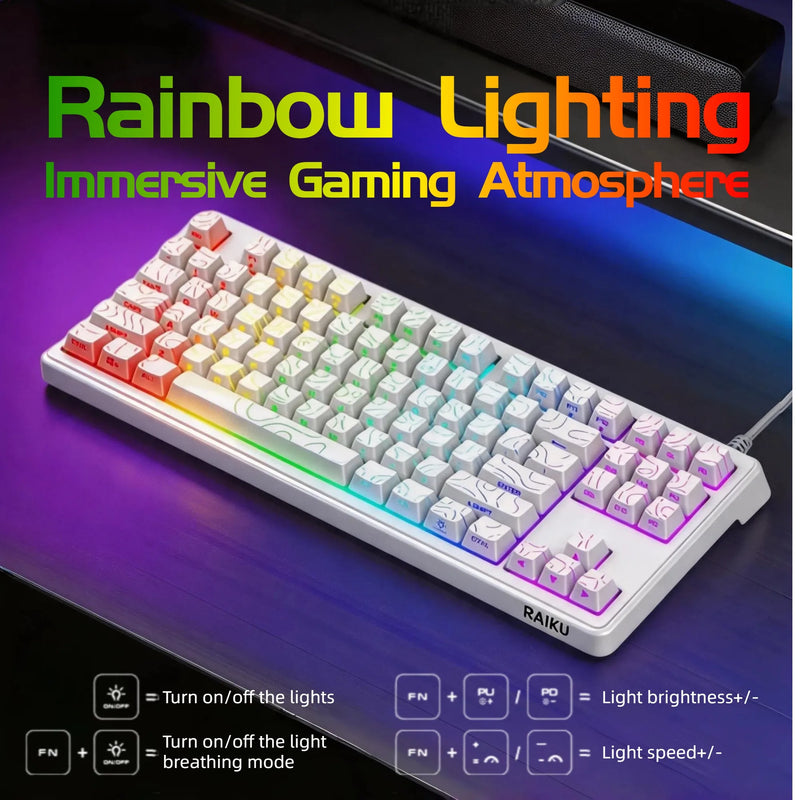 Wired RGB Backlit TKL Keyboard Compatible for PC/Laptop, USB- Compact Layout with 19-Key Anti-Ghosting, Space-Saving Design & Rainbow Suitable for Gaming, Office, Study, Gift for, Students, PC